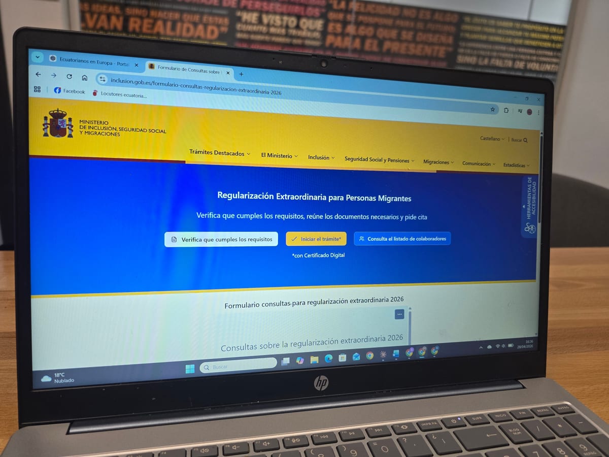 Pantalla con el portal oficial Mercurio del Ministerio de Inclusión, Seguridad Social y Migraciones para tramitar la regularización extraordinaria 202